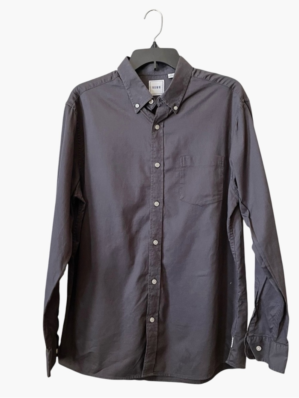 ROWM Casual Shirt Men's Size L Dark Gray Cotton Button Down Long Sleeve Pocket